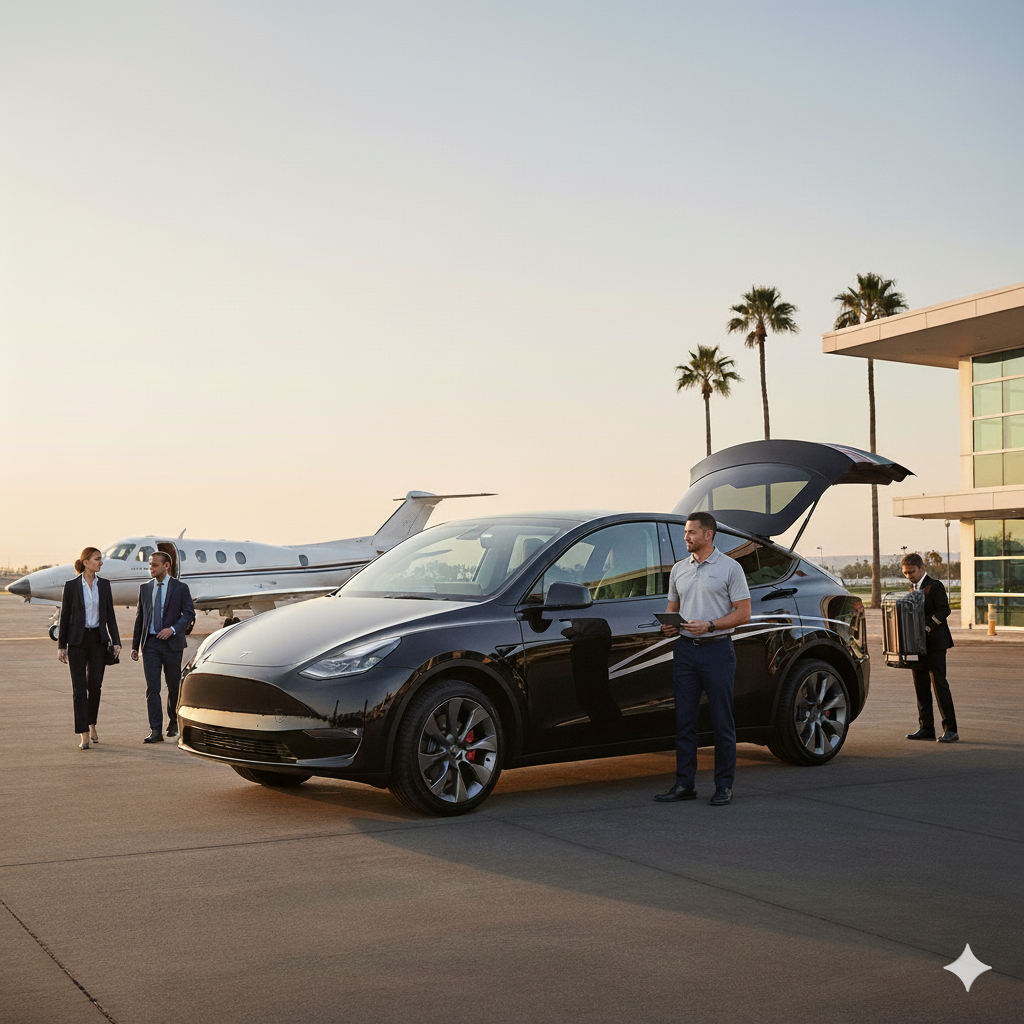 Clients inside luxury vehicle